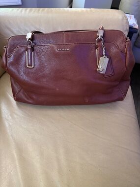 Coach Burgundy Pebbled Leather Satchel with Silver Hardware